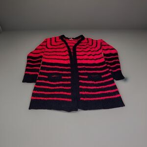 LEI Fuzzy Red and Black Stripe Cardigan Sweater Tunic Length Juniors Size XXL